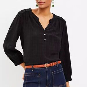 Dobby Stripe Ruched Shoulder Blouse